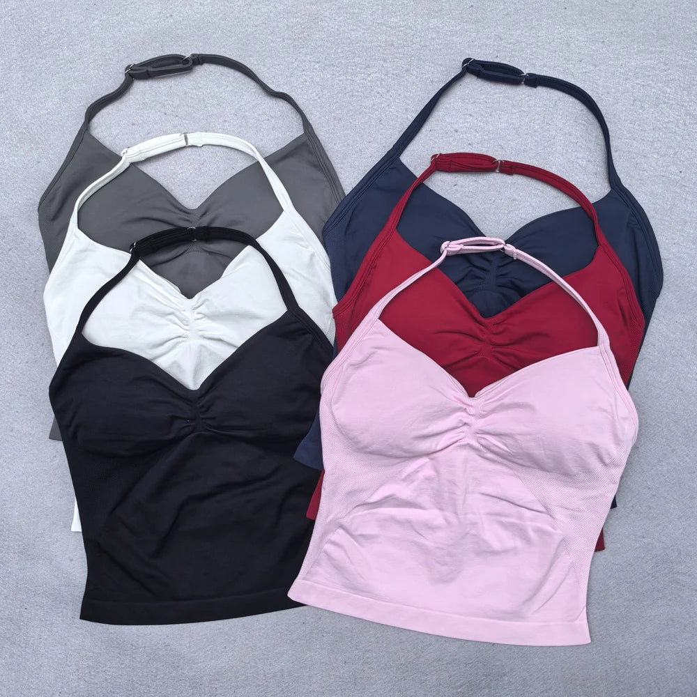 ZENVY Sculpt Adjustable Strappy Sports Top – Backless Built-In Bra Workout Tank