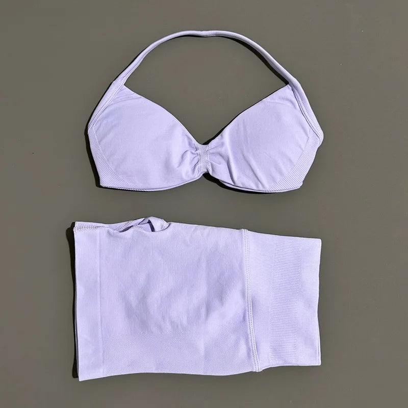 ZENVY Seamless Sculpt 2-Piece Set – Strappy Sports Bra & Scrunch Shorts Activewear