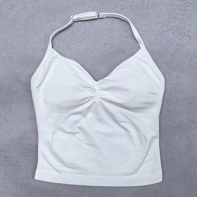 ZENVY Sculpt Adjustable Strappy Sports Top – Backless Built-In Bra Workout Tank