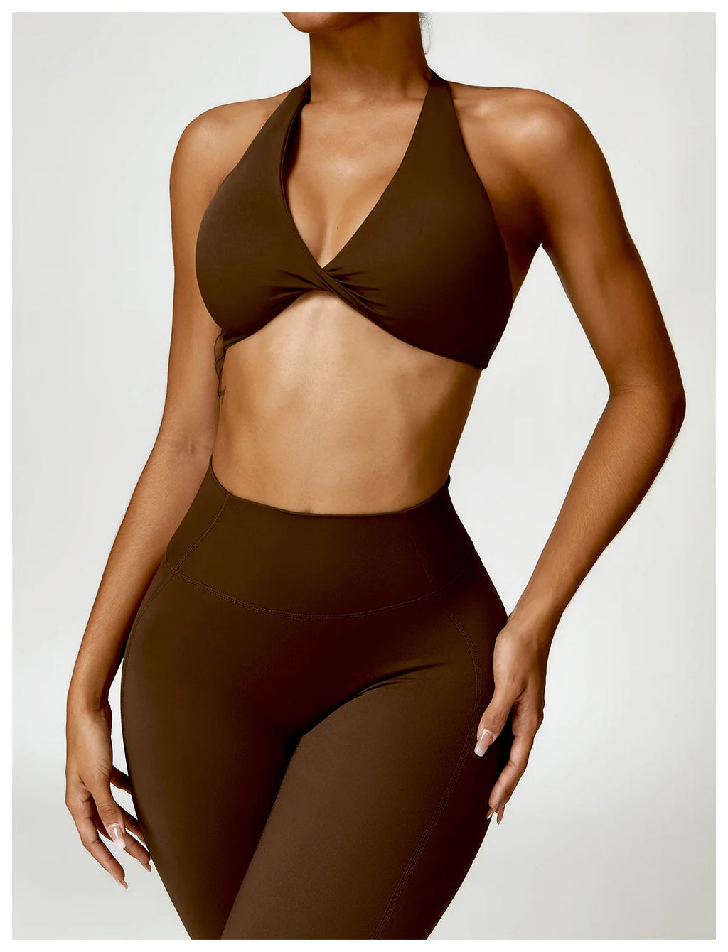 ZENVY Sculpt Halter Sports Bra – Push Up Open Back Fitness Top