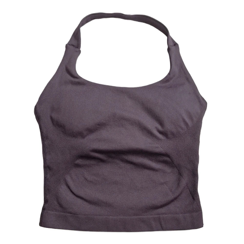ZENVY Women’s Seamless Strappy Gym Crop Top – Padded Backless Sports Bra Tank for Yoga & Fitness