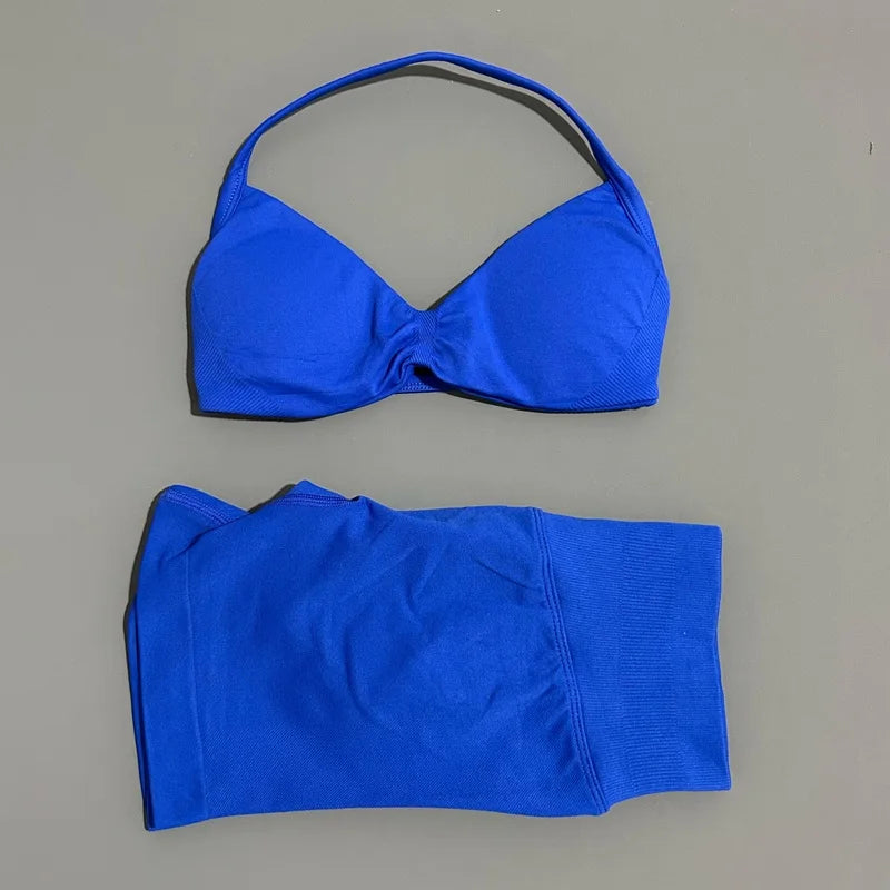 ZENVY Seamless Sculpt 2-Piece Set – Strappy Sports Bra & Scrunch Shorts Activewear