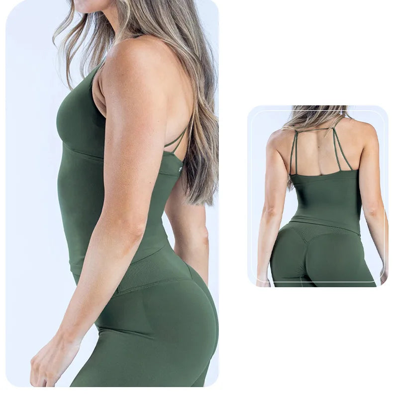 ZENVY Seamless Cross-Back Sports Tank – Padded Backless Gym & Yoga Top for Women