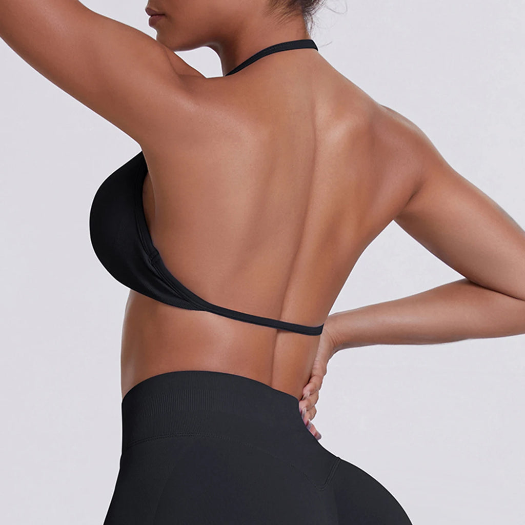 ZENVY SculptStrap™ Backless Sports Bra – Breathable Neck Strap Yoga & Workout Top