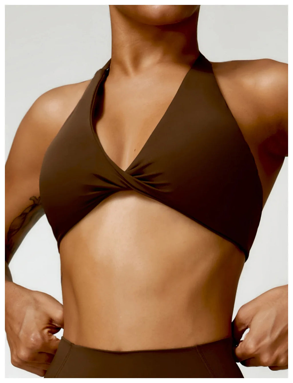 ZENVY Sculpt Halter Sports Bra – Push Up Open Back Fitness Top