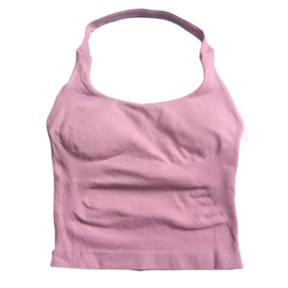 ZENVY Women’s Seamless Strappy Gym Crop Top – Padded Backless Sports Bra Tank for Yoga & Fitness