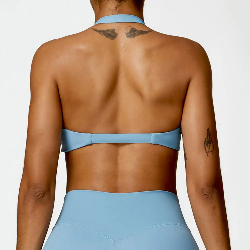 ZENVY Sculpt Halter Sports Bra – Push Up Open Back Fitness Top
