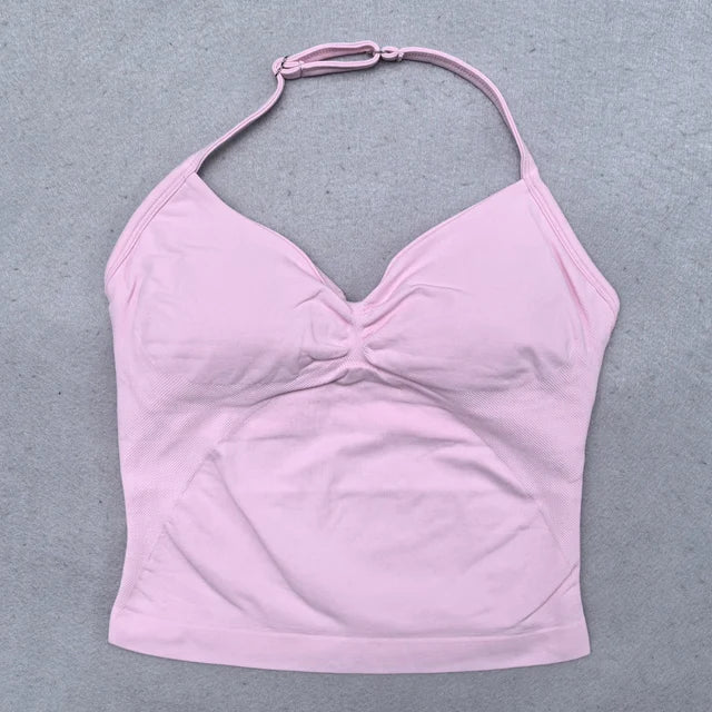 ZENVY Sculpt Adjustable Strappy Sports Top – Backless Built-In Bra Workout Tank