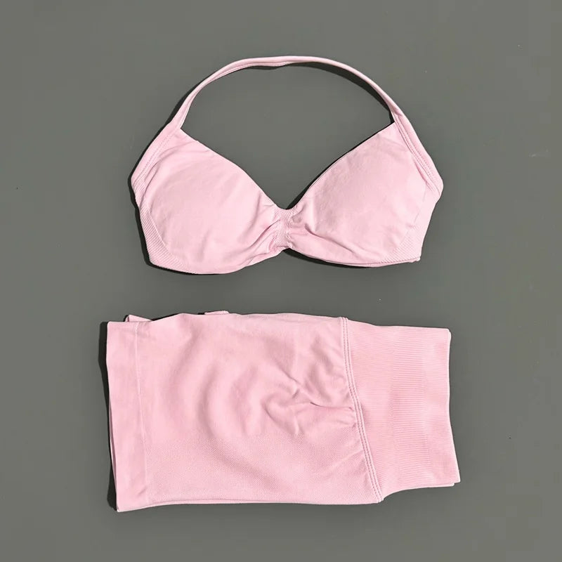 ZENVY Seamless Sculpt 2-Piece Set – Strappy Sports Bra & Scrunch Shorts Activewear