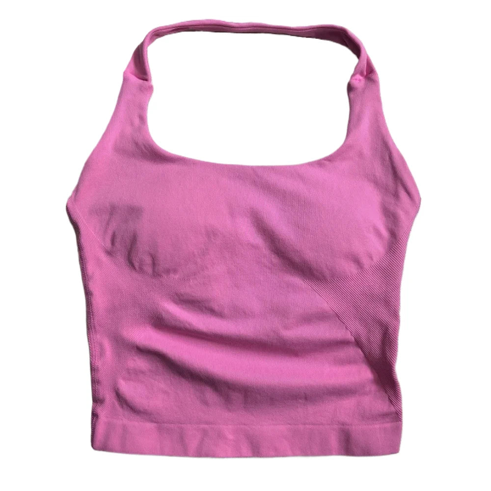 ZENVY Women’s Seamless Strappy Gym Crop Top – Padded Backless Sports Bra Tank for Yoga & Fitness