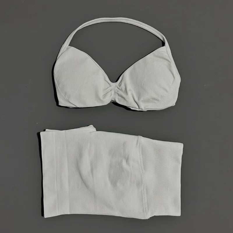 ZENVY Seamless Sculpt 2-Piece Set – Strappy Sports Bra & Scrunch Shorts Activewear