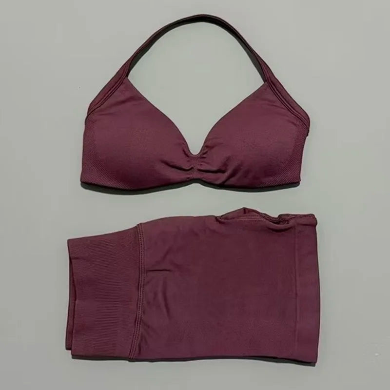ZENVY Seamless Sculpt 2-Piece Set – Strappy Sports Bra & Scrunch Shorts Activewear