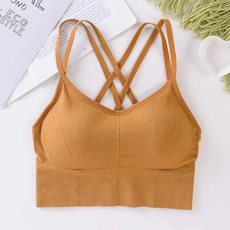 ZENVY CrossFlex™ Back-Strap Sports Bra – Push-Up Seamless Yoga & Fitness Tank Top