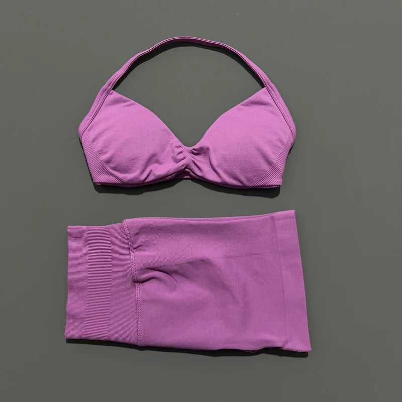 ZENVY Seamless Sculpt 2-Piece Set – Strappy Sports Bra & Scrunch Shorts Activewear