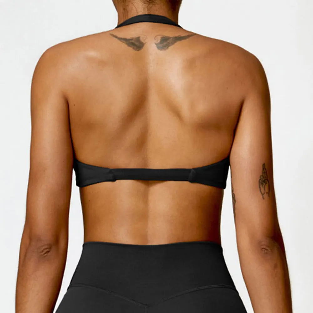 ZENVY Sculpt Halter Sports Bra – Push Up Open Back Fitness Top