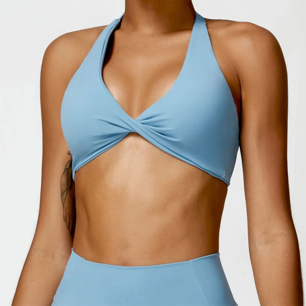 ZENVY Sculpt Halter Sports Bra – Push Up Open Back Fitness Top