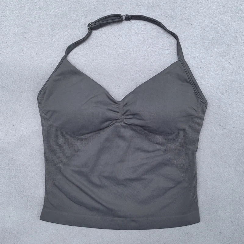 ZENVY Sculpt Adjustable Strappy Sports Top – Backless Built-In Bra Workout Tank