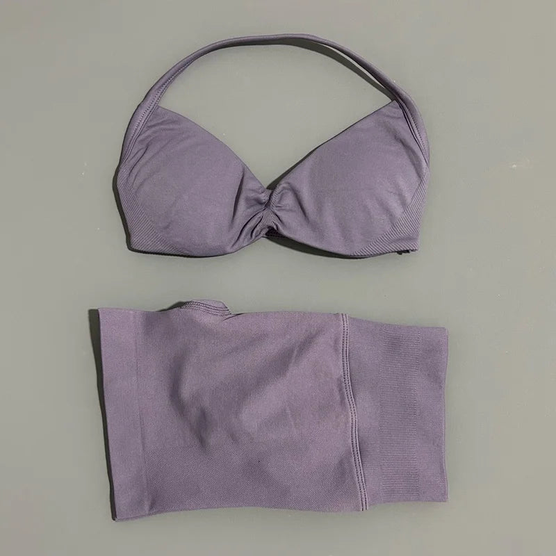 ZENVY Seamless Sculpt 2-Piece Set – Strappy Sports Bra & Scrunch Shorts Activewear