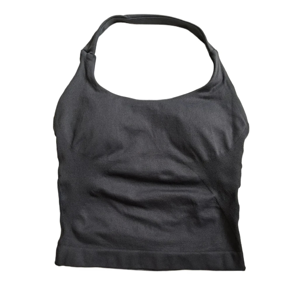 ZENVY Women’s Seamless Strappy Gym Crop Top – Padded Backless Sports Bra Tank for Yoga & Fitness