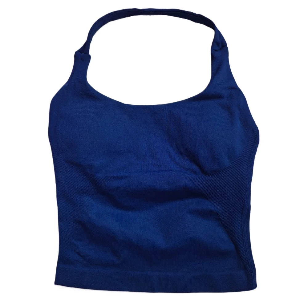 ZENVY Women’s Seamless Strappy Gym Crop Top – Padded Backless Sports Bra Tank for Yoga & Fitness