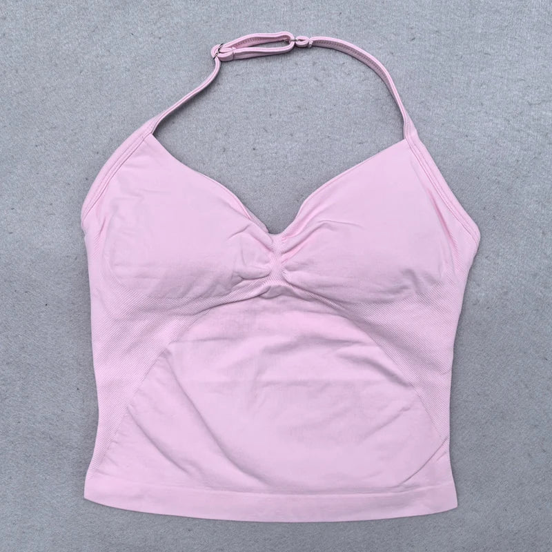 ZENVY Sculpt Adjustable Strappy Sports Top – Backless Built-In Bra Workout Tank