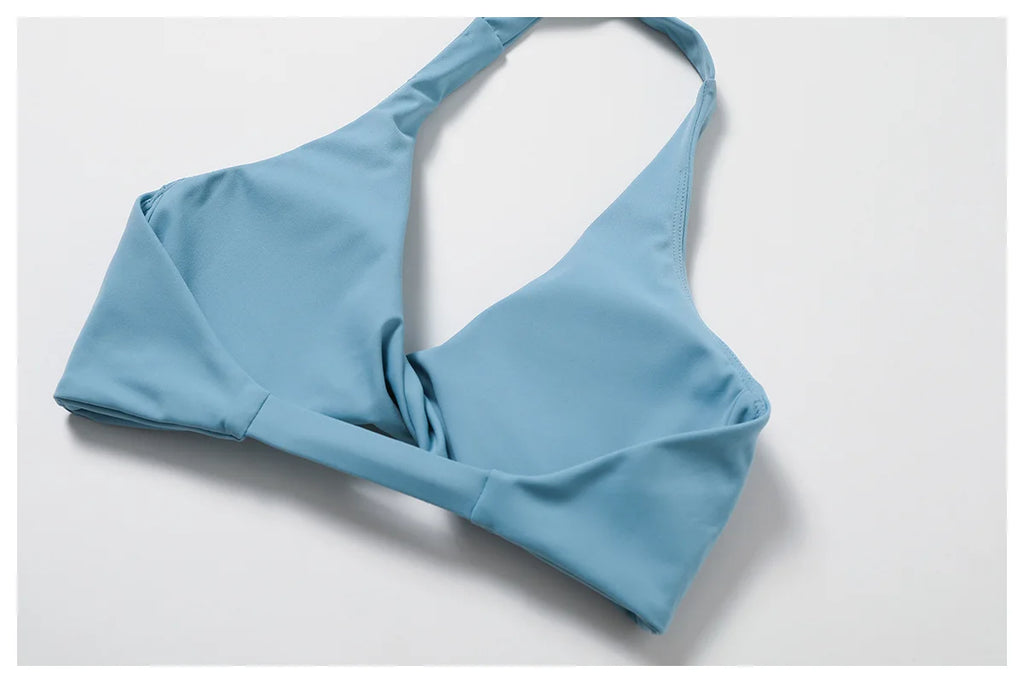 ZENVY Sculpt Halter Sports Bra – Push Up Open Back Fitness Top