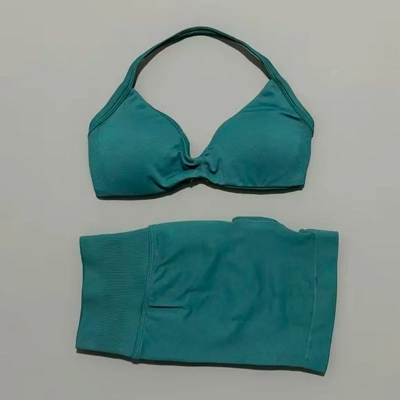 ZENVY Seamless Sculpt 2-Piece Set – Strappy Sports Bra & Scrunch Shorts Activewear