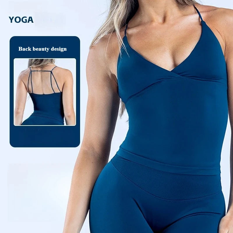 ZENVY Seamless Cross-Back Sports Tank – Padded Backless Gym & Yoga Top for Women