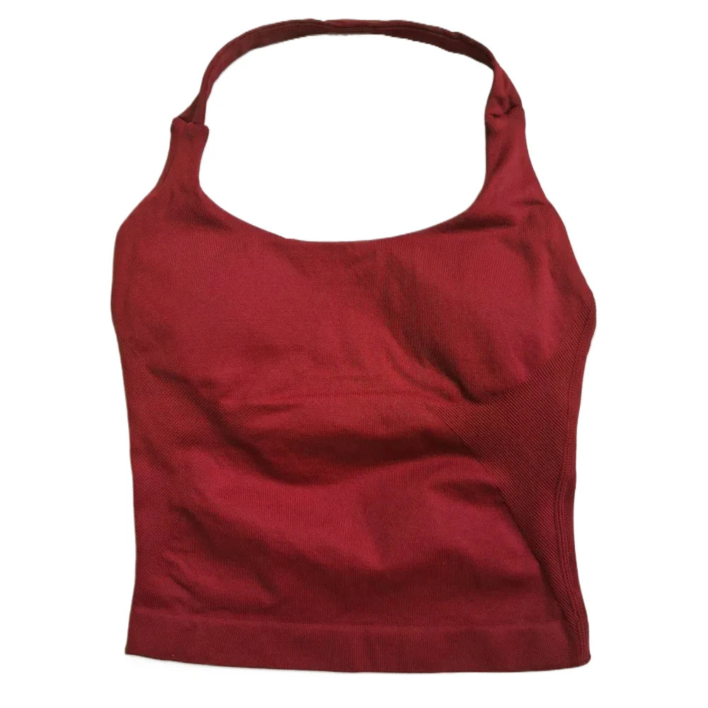 ZENVY Women’s Seamless Strappy Gym Crop Top – Padded Backless Sports Bra Tank for Yoga & Fitness
