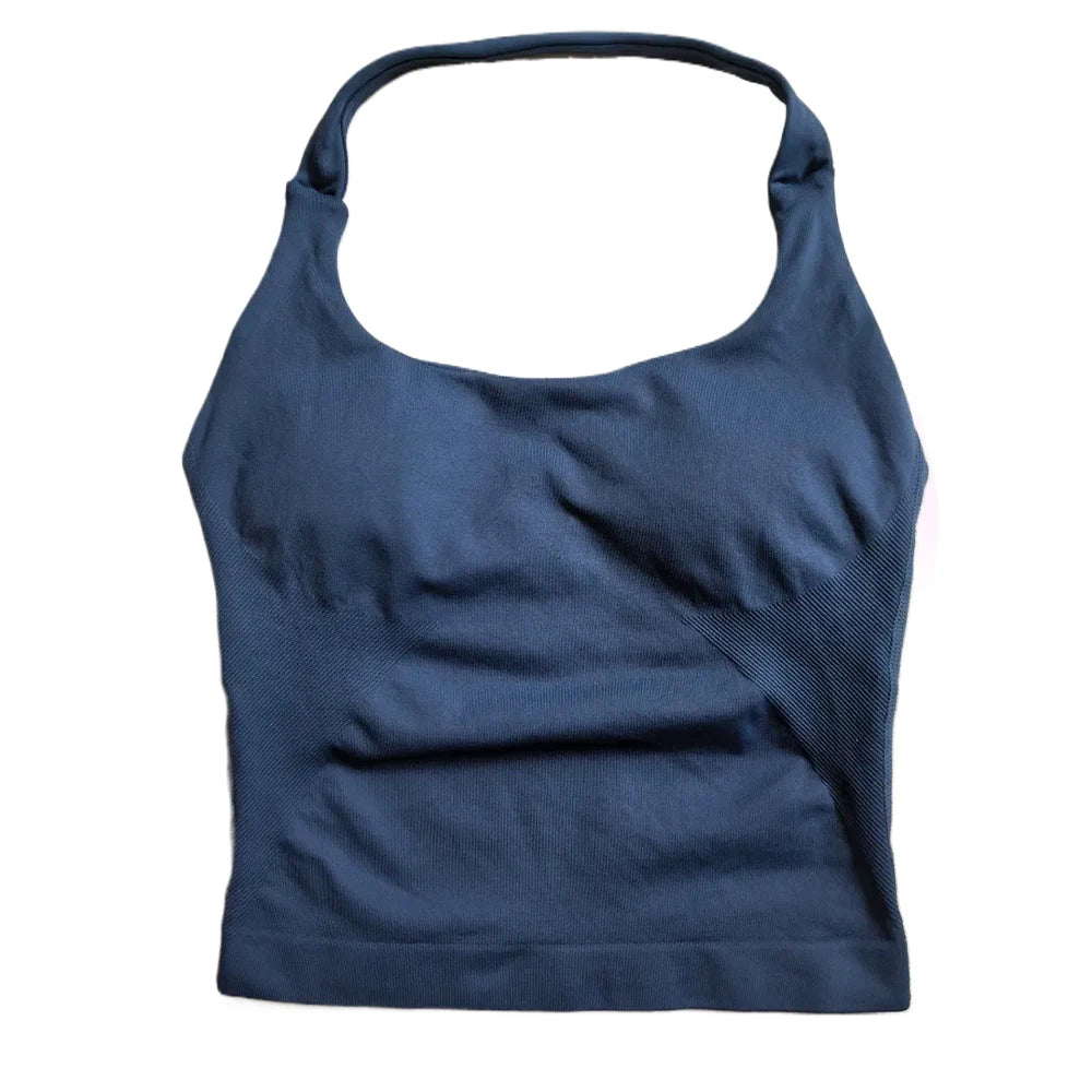 ZENVY Women’s Seamless Strappy Gym Crop Top – Padded Backless Sports Bra Tank for Yoga & Fitness