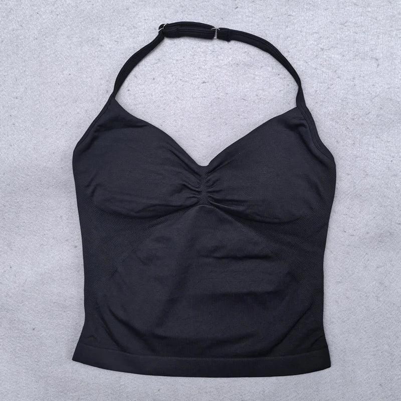 ZENVY Sculpt Adjustable Strappy Sports Top – Backless Built-In Bra Workout Tank