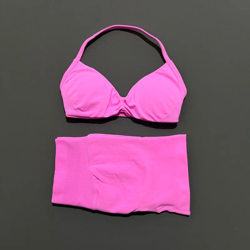 ZENVY Seamless Sculpt 2-Piece Set – Strappy Sports Bra & Scrunch Shorts Activewear