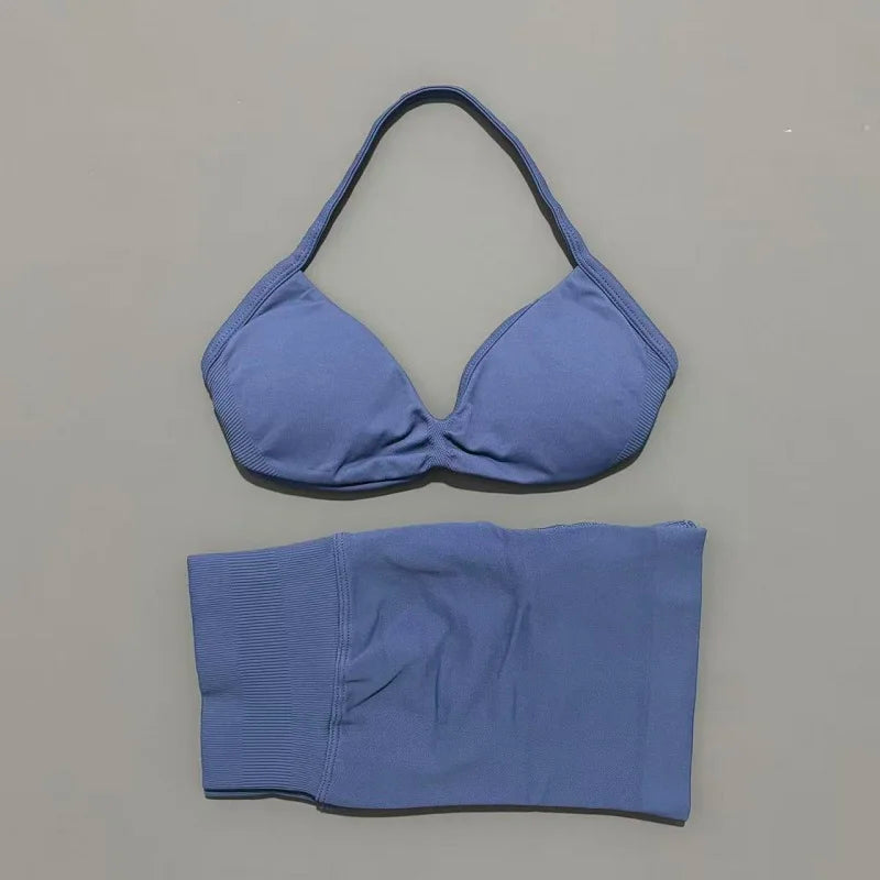 ZENVY Seamless Sculpt 2-Piece Set – Strappy Sports Bra & Scrunch Shorts Activewear