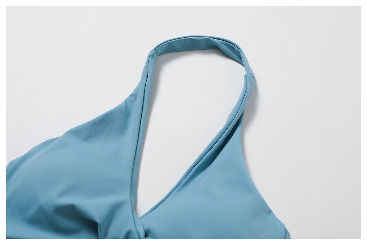 ZENVY Sculpt Halter Sports Bra – Push Up Open Back Fitness Top