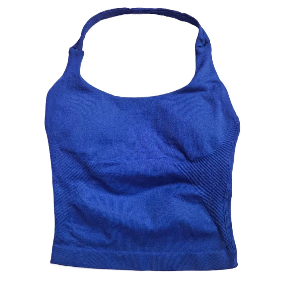 ZENVY Women’s Seamless Strappy Gym Crop Top – Padded Backless Sports Bra Tank for Yoga & Fitness