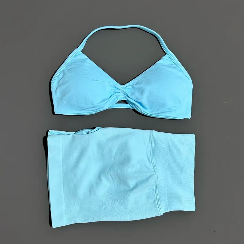 ZENVY Seamless Sculpt 2-Piece Set – Strappy Sports Bra & Scrunch Shorts Activewear