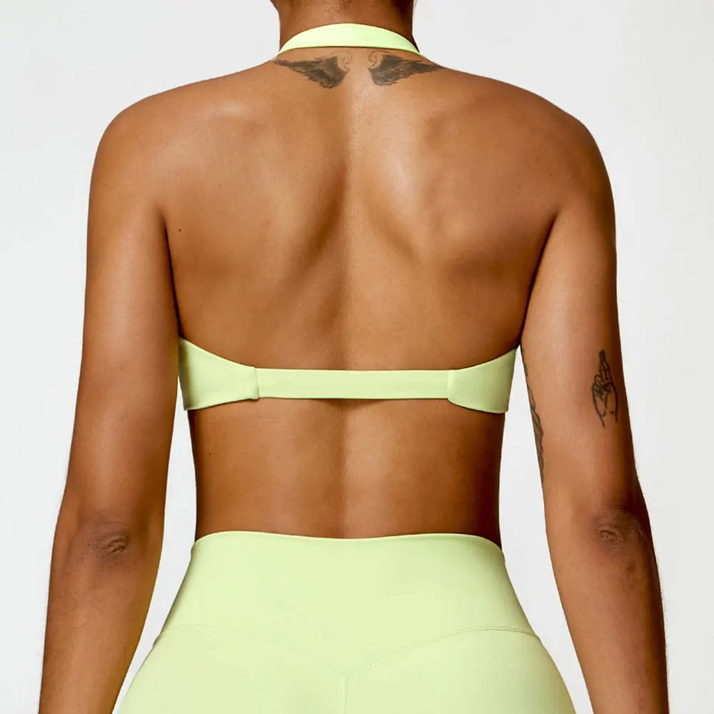 ZENVY Sculpt Halter Sports Bra – Push Up Open Back Fitness Top