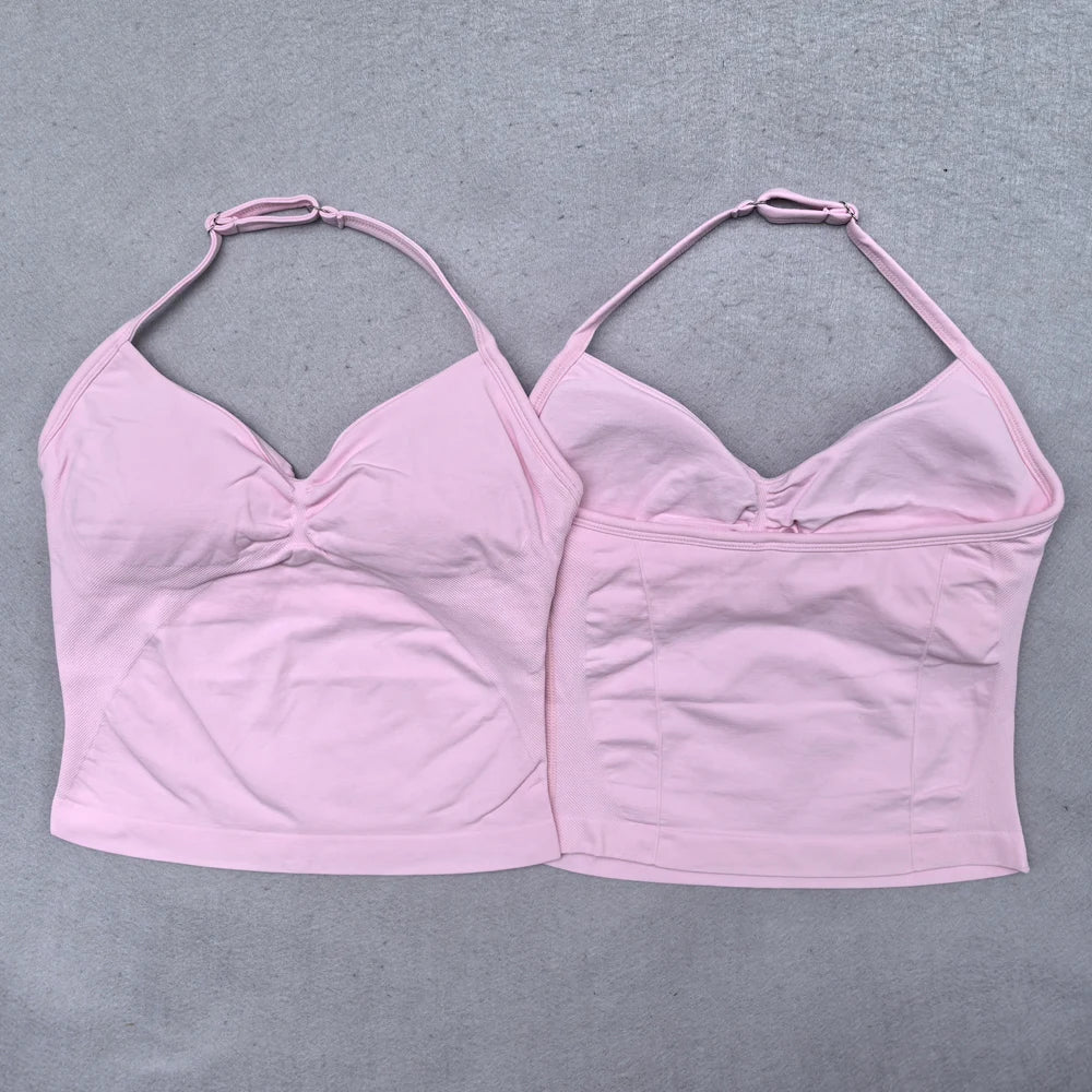 ZENVY Sculpt Adjustable Strappy Sports Top – Backless Built-In Bra Workout Tank