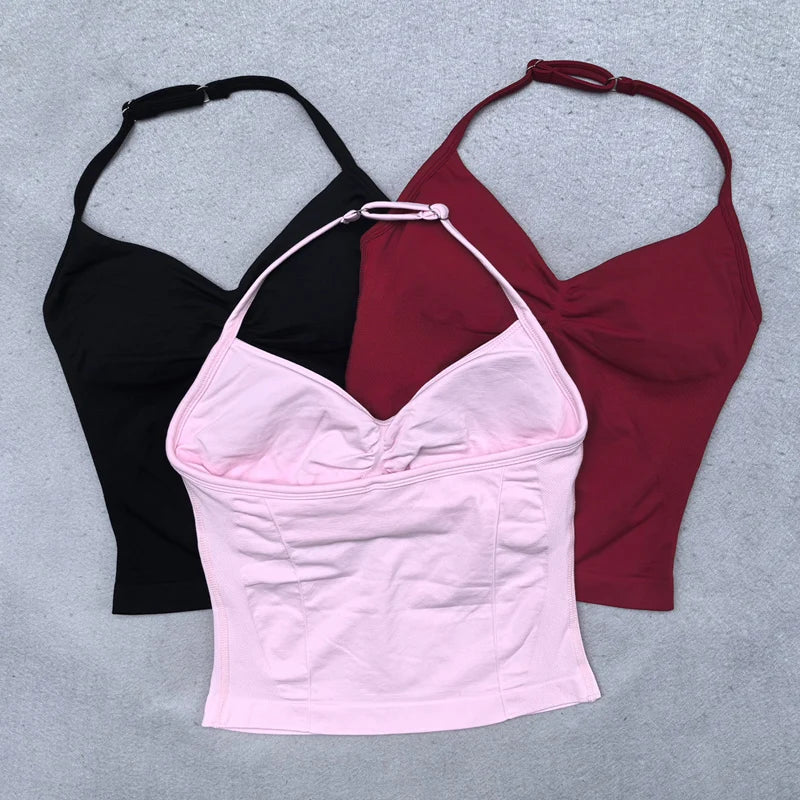 ZENVY Sculpt Adjustable Strappy Sports Top – Backless Built-In Bra Workout Tank