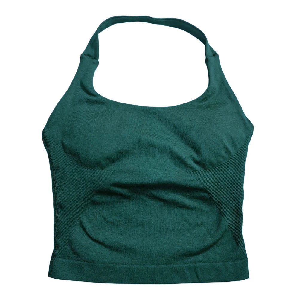ZENVY Women’s Seamless Strappy Gym Crop Top – Padded Backless Sports Bra Tank for Yoga & Fitness