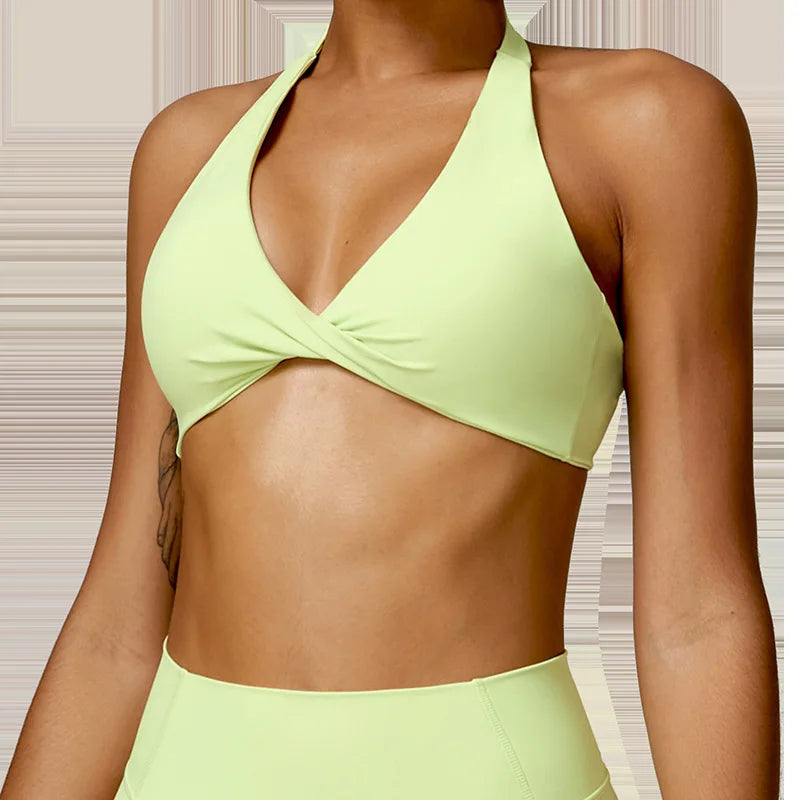 ZENVY Sculpt Halter Sports Bra – Push Up Open Back Fitness Top