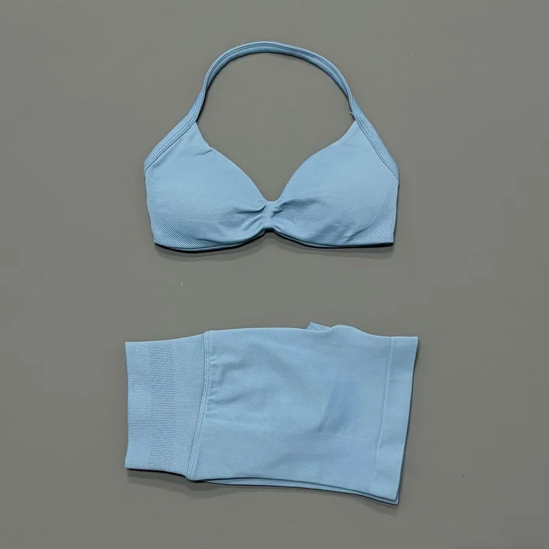 ZENVY Seamless Sculpt 2-Piece Set – Strappy Sports Bra & Scrunch Shorts Activewear