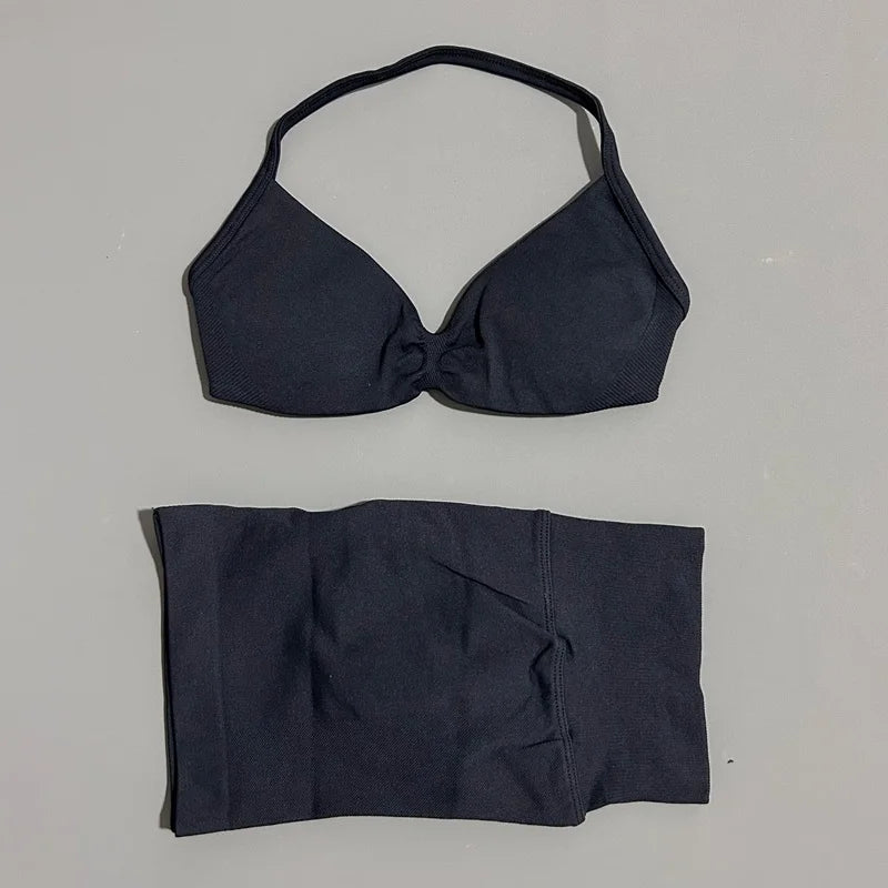 ZENVY Seamless Sculpt 2-Piece Set – Strappy Sports Bra & Scrunch Shorts Activewear