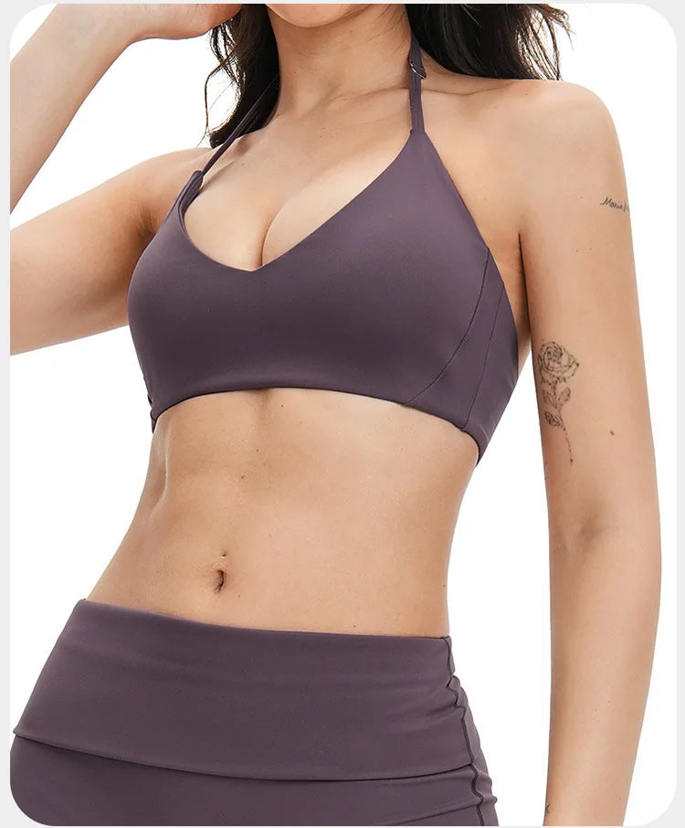 ZENVY FlexHalter™ Shockproof Sports Bra – Breathable Halter Yoga & Fitness Crop Top