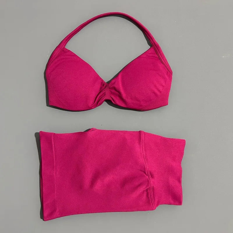 ZENVY Seamless Sculpt 2-Piece Set – Strappy Sports Bra & Scrunch Shorts Activewear
