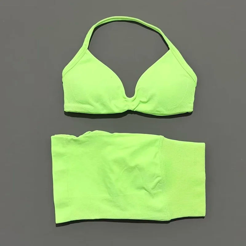 ZENVY Seamless Sculpt 2-Piece Set – Strappy Sports Bra & Scrunch Shorts Activewear