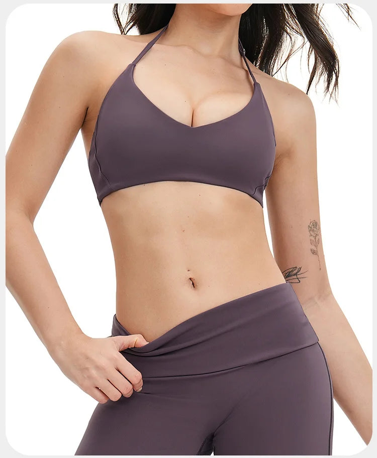 ZENVY FlexHalter™ Shockproof Sports Bra – Breathable Halter Yoga & Fitness Crop Top