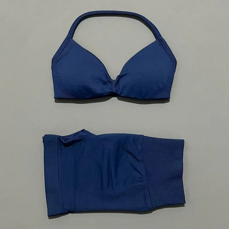 ZENVY Seamless Sculpt 2-Piece Set – Strappy Sports Bra & Scrunch Shorts Activewear