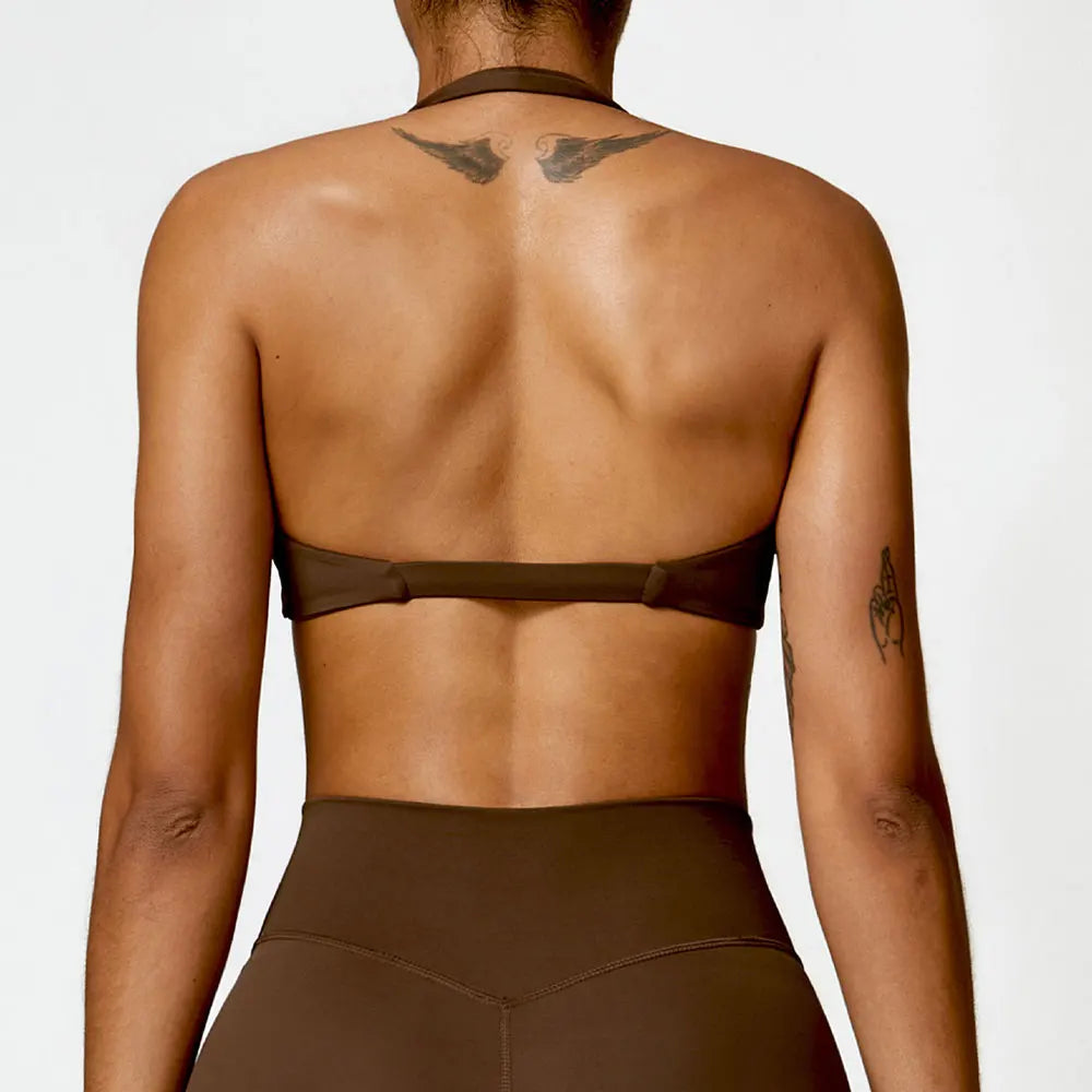 ZENVY Sculpt Halter Sports Bra – Push Up Open Back Fitness Top