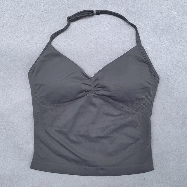ZENVY Sculpt Adjustable Strappy Sports Top – Backless Built-In Bra Workout Tank